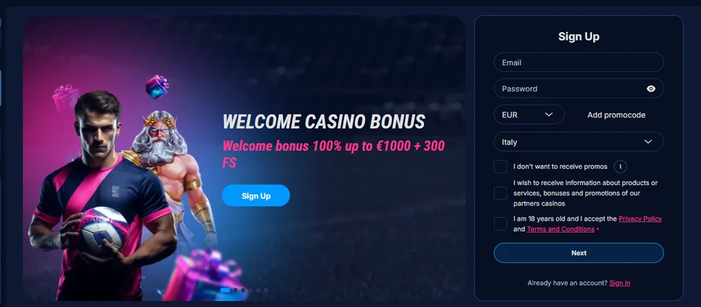 Registrati su Boomerang Casino
