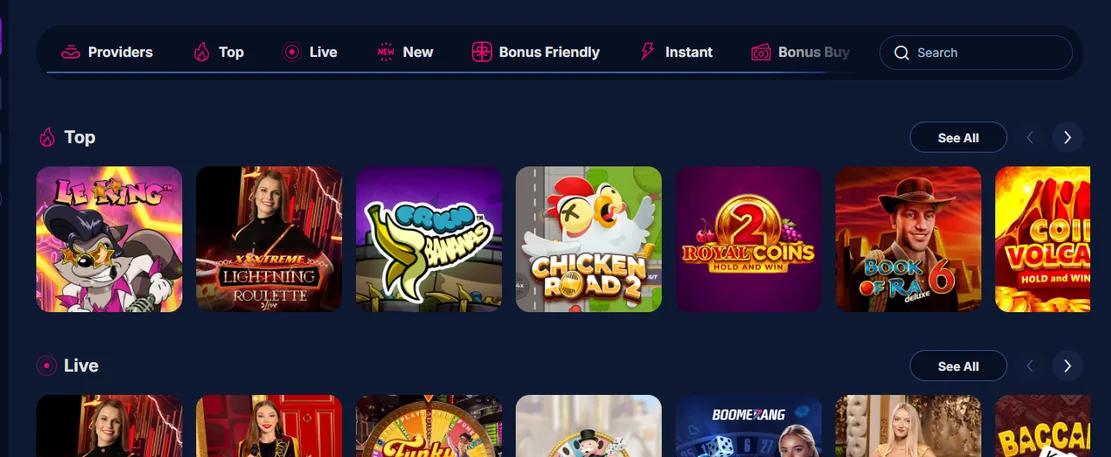 Gioca ai giochi live